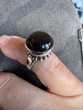 Used James Avery Silver Ring with Black Cabochon Stone retired